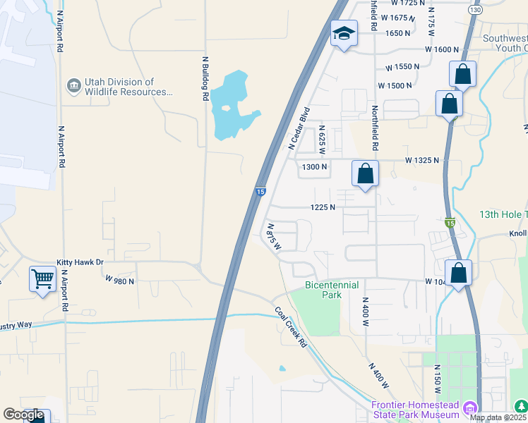 map of restaurants, bars, coffee shops, grocery stores, and more near 1219 North Cedar Boulevard in Cedar City