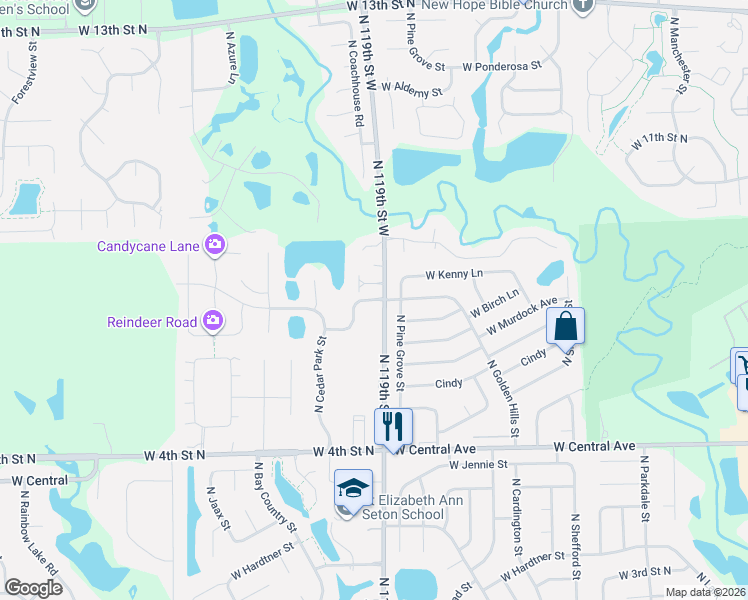 map of restaurants, bars, coffee shops, grocery stores, and more near 12034 West Hickory Lane in Wichita
