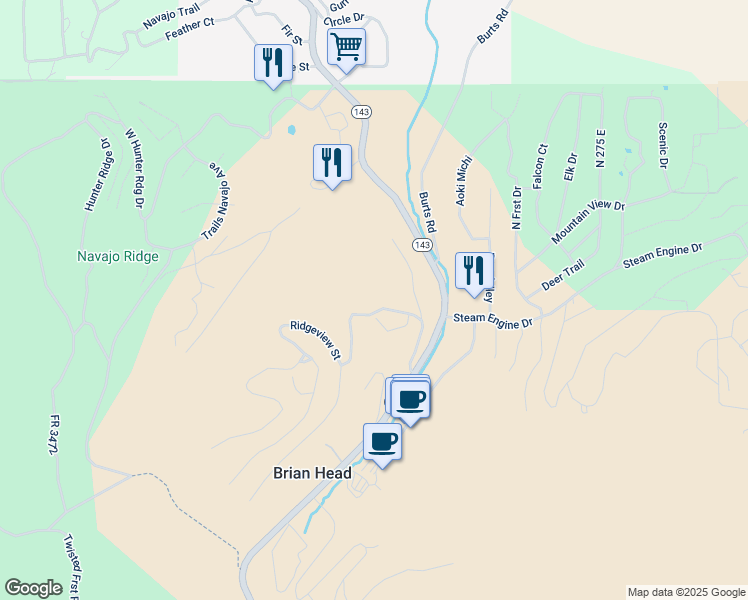 map of restaurants, bars, coffee shops, grocery stores, and more near 150 Ridgeview Street in Brian Head
