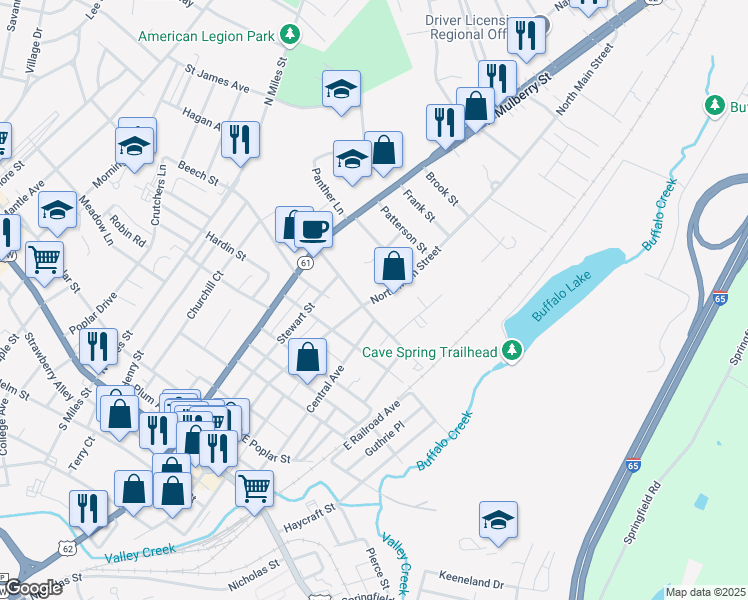 map of restaurants, bars, coffee shops, grocery stores, and more near in Elizabethtown