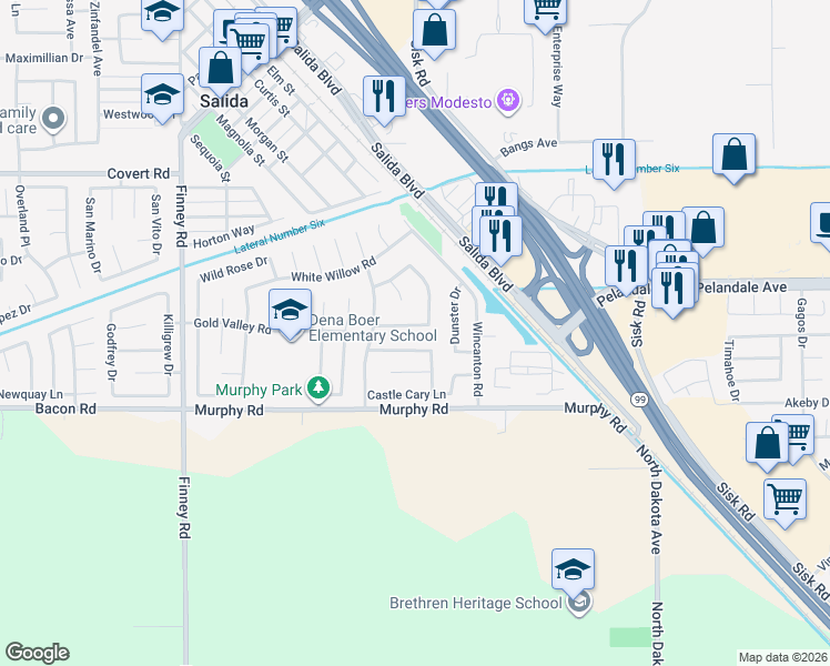 map of restaurants, bars, coffee shops, grocery stores, and more near 4612 Morningstar Lane in Salida