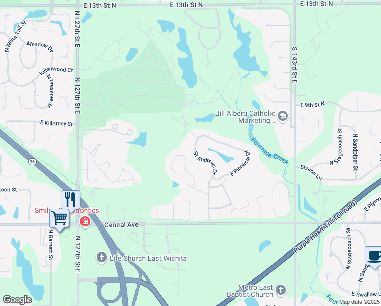 map of restaurants, bars, coffee shops, grocery stores, and more near 757 North Saint Andrews Drive in Wichita