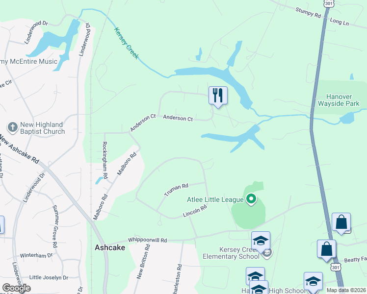 map of restaurants, bars, coffee shops, grocery stores, and more near 8561 Anderson Court in Mechanicsville