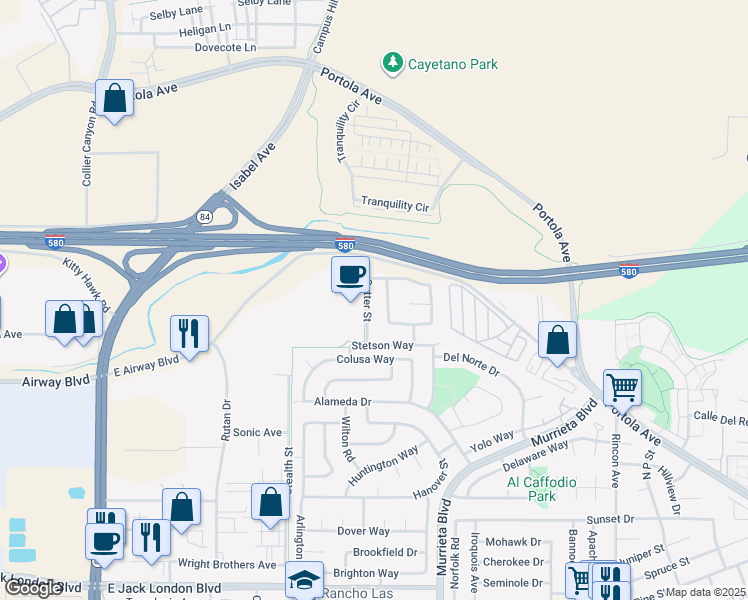 map of restaurants, bars, coffee shops, grocery stores, and more near 1727 Sutter Street in Livermore