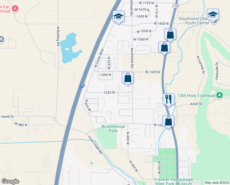 map of restaurants, bars, coffee shops, grocery stores, and more near 1254 North 575 West in Cedar City