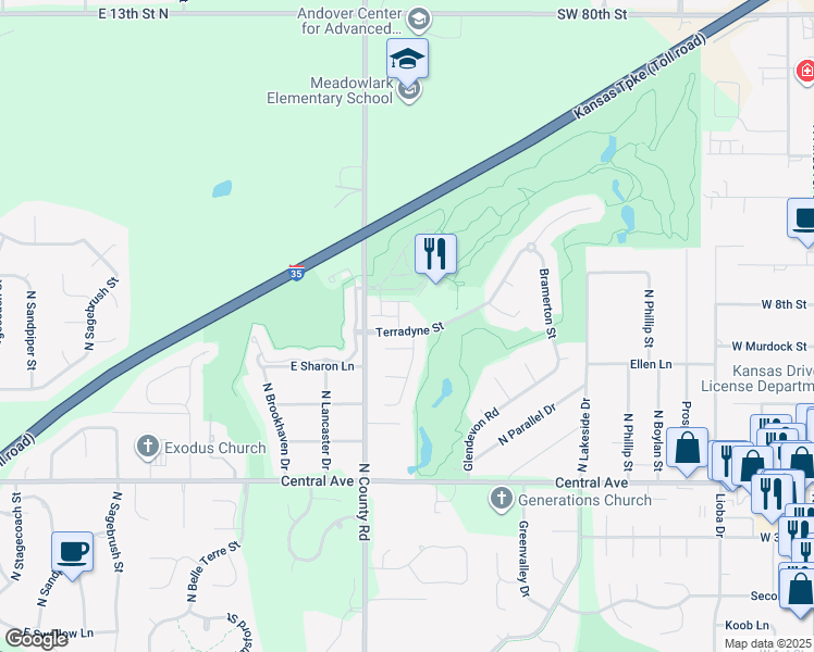 map of restaurants, bars, coffee shops, grocery stores, and more near 818 North McCloud Circle in Andover