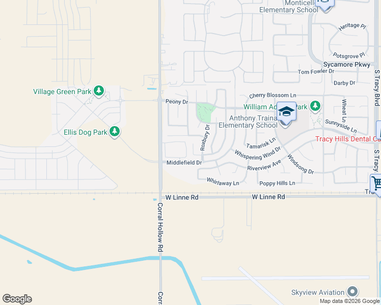 map of restaurants, bars, coffee shops, grocery stores, and more near 4331 Burr Court in Tracy