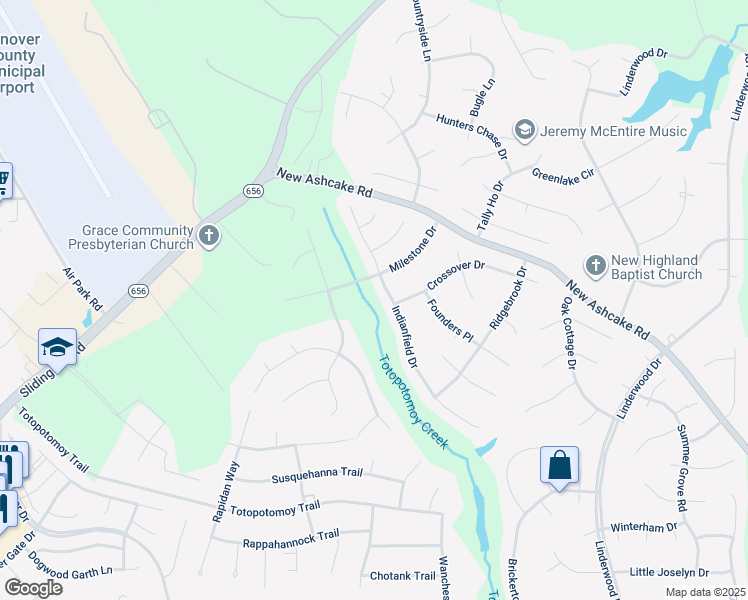 map of restaurants, bars, coffee shops, grocery stores, and more near 9474 Indianfield Drive in Mechanicsville