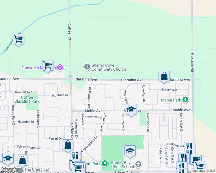 map of restaurants, bars, coffee shops, grocery stores, and more near 1509 Inspiration Court in Modesto