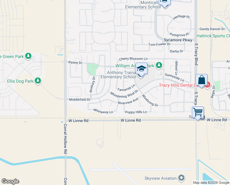 map of restaurants, bars, coffee shops, grocery stores, and more near 4371 Cherry Blossom Lane in Tracy