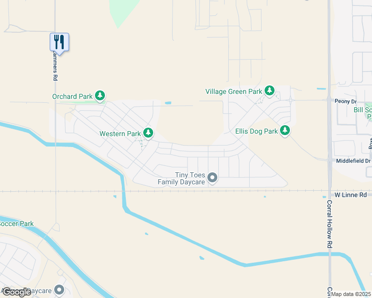 map of restaurants, bars, coffee shops, grocery stores, and more near 2710 Ellis Town Drive in Tracy