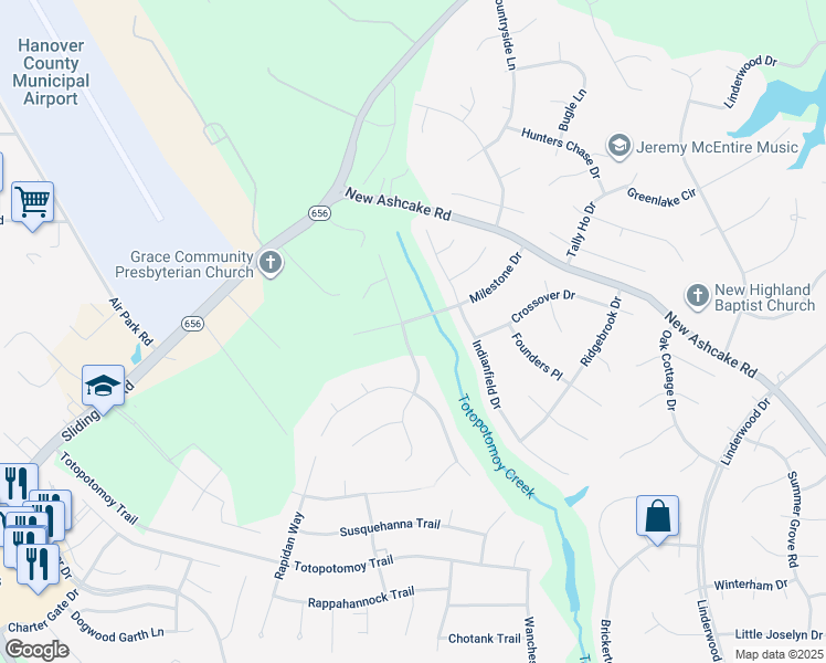 map of restaurants, bars, coffee shops, grocery stores, and more near 11156 Manor View Drive in Mechanicsville