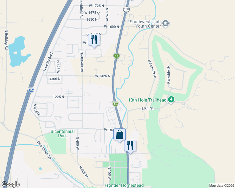 map of restaurants, bars, coffee shops, grocery stores, and more near 1250 North Main Street in Cedar City