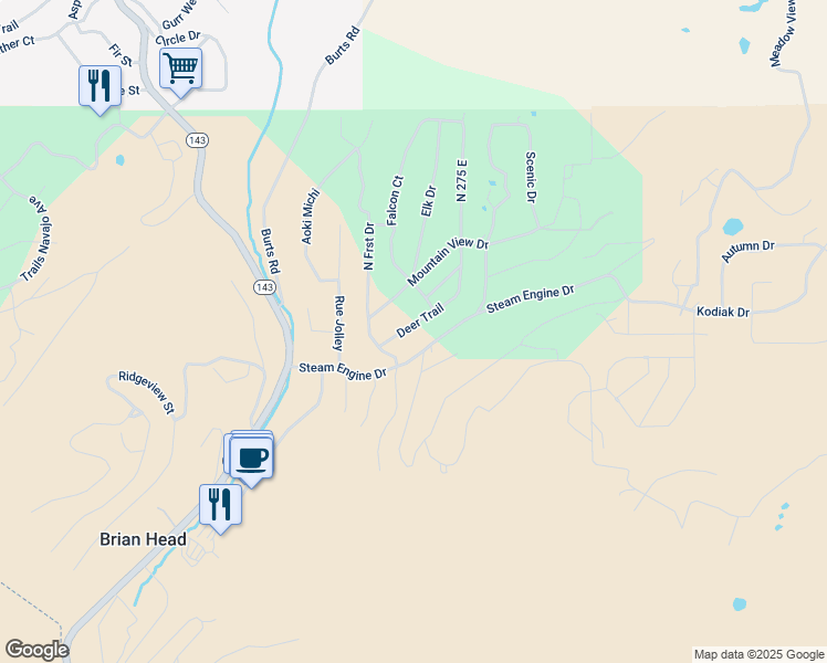 map of restaurants, bars, coffee shops, grocery stores, and more near Deer Trail Road in Brian Head