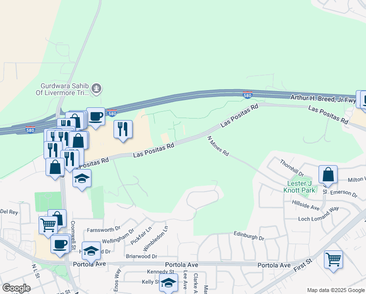 map of restaurants, bars, coffee shops, grocery stores, and more near 2901 Las Positas Road in Livermore