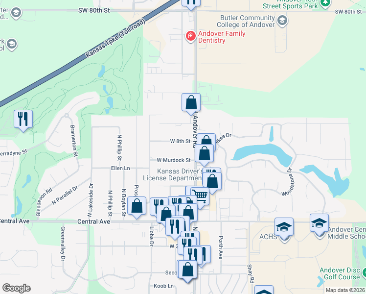 map of restaurants, bars, coffee shops, grocery stores, and more near 211-227 West 8th Street in Andover
