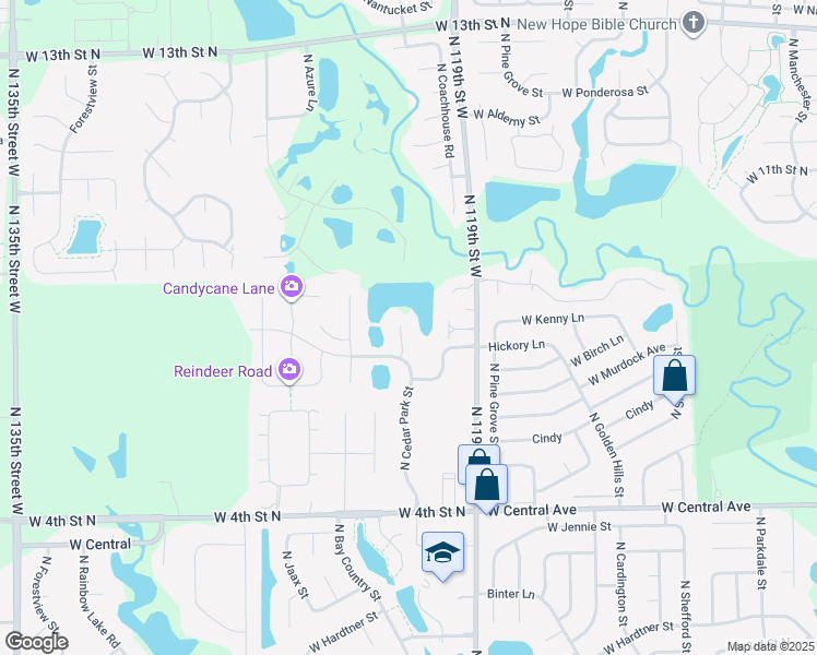 map of restaurants, bars, coffee shops, grocery stores, and more near 1022 North Cedar Park Circle in Wichita