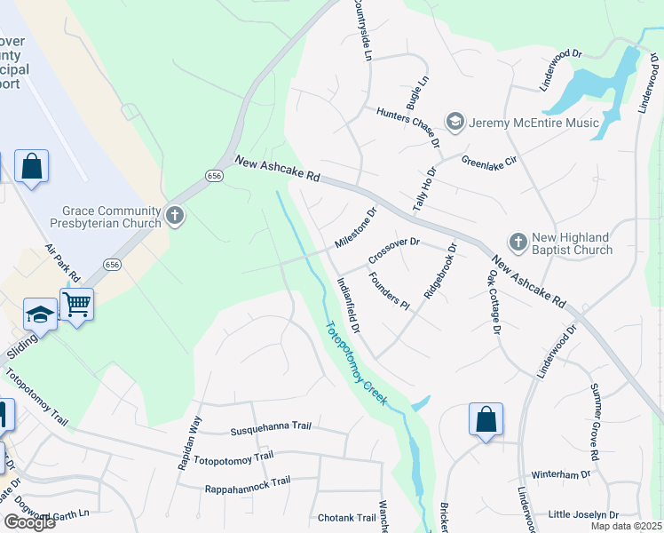 map of restaurants, bars, coffee shops, grocery stores, and more near 9474 Indianfield Drive in Mechanicsville