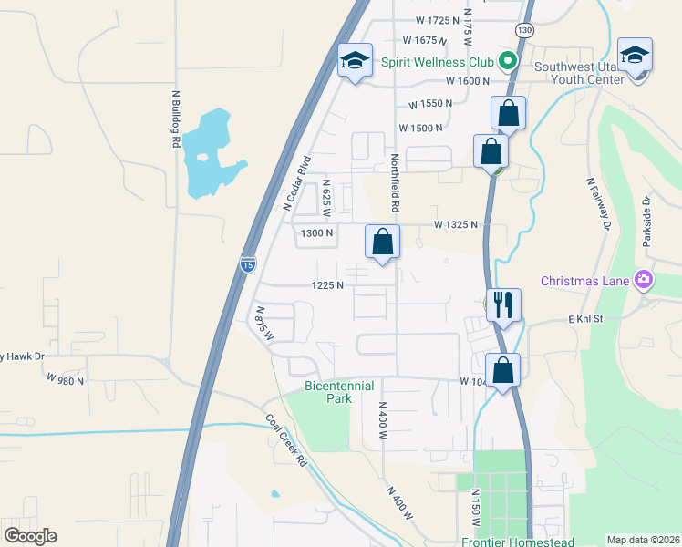 map of restaurants, bars, coffee shops, grocery stores, and more near 1258 North 650 West in Cedar City