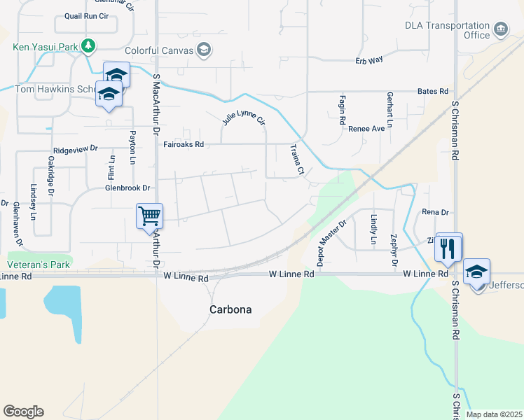 map of restaurants, bars, coffee shops, grocery stores, and more near 8474 Vine Lane in Tracy