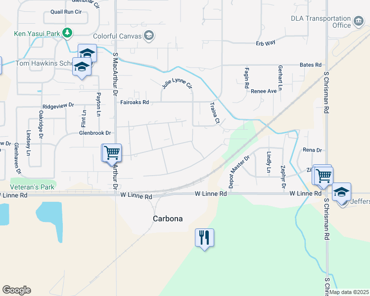 map of restaurants, bars, coffee shops, grocery stores, and more near 8522 Vine Lane in Tracy