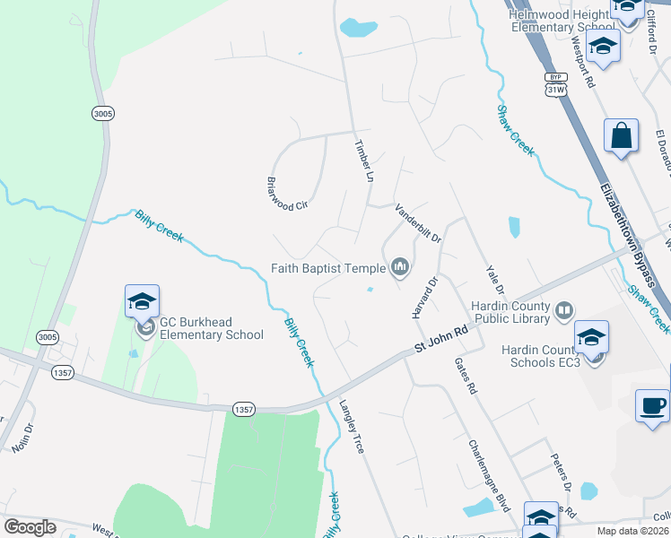 map of restaurants, bars, coffee shops, grocery stores, and more near 228 Croghan Drive in Elizabethtown
