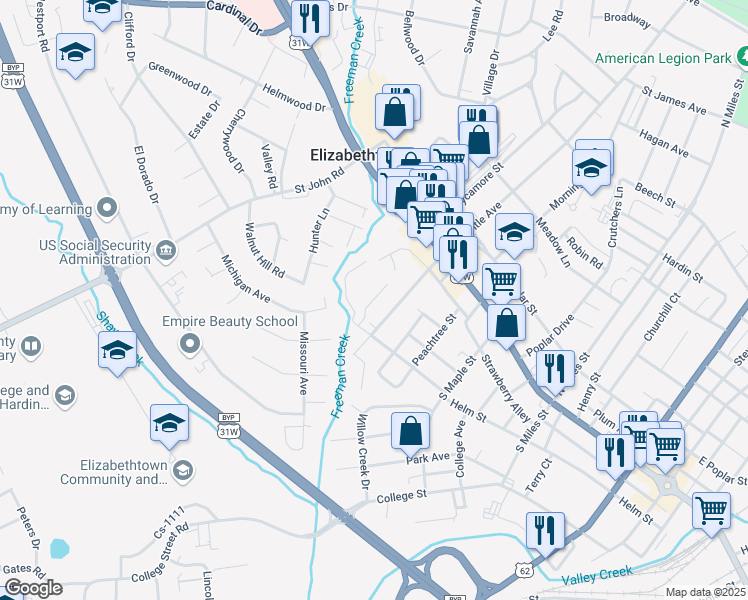 map of restaurants, bars, coffee shops, grocery stores, and more near 100 Penn Crossing Lane in Elizabethtown