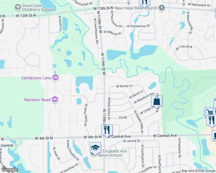 map of restaurants, bars, coffee shops, grocery stores, and more near 1015 North Pine Grove Street in Wichita