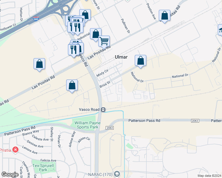 map of restaurants, bars, coffee shops, grocery stores, and more near 977 Flurry Drive in Livermore