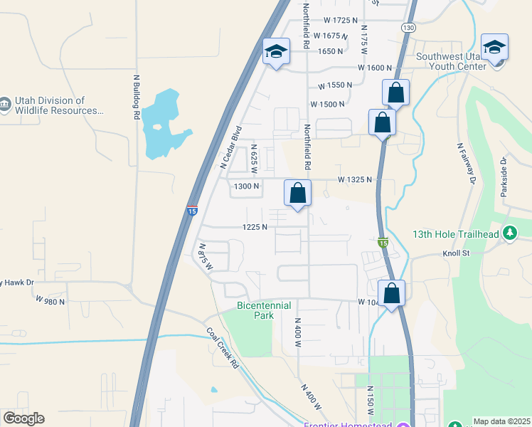 map of restaurants, bars, coffee shops, grocery stores, and more near 1254 North 575 West in Cedar City