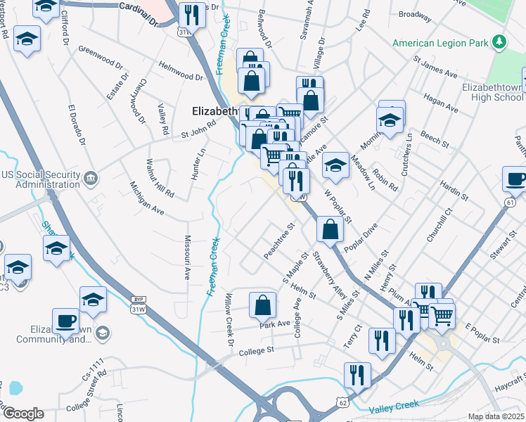 map of restaurants, bars, coffee shops, grocery stores, and more near 113 Cs-1120 in Elizabethtown