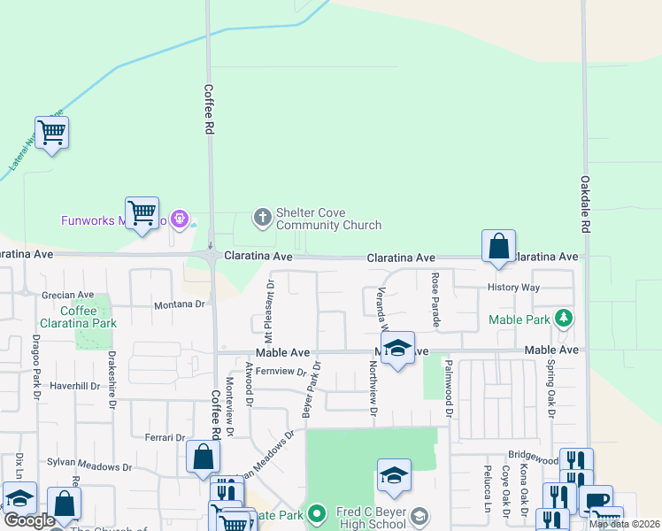 map of restaurants, bars, coffee shops, grocery stores, and more near 1509 Inspiration Court in Modesto
