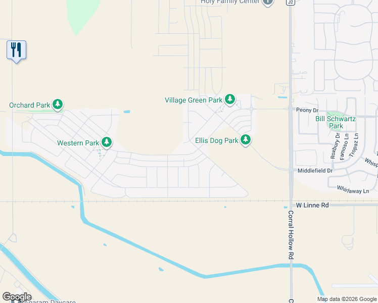 map of restaurants, bars, coffee shops, grocery stores, and more near 2460 Ellis Town Drive in Tracy