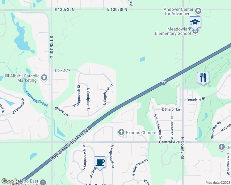 map of restaurants, bars, coffee shops, grocery stores, and more near 856 Sagebrush Court in Wichita