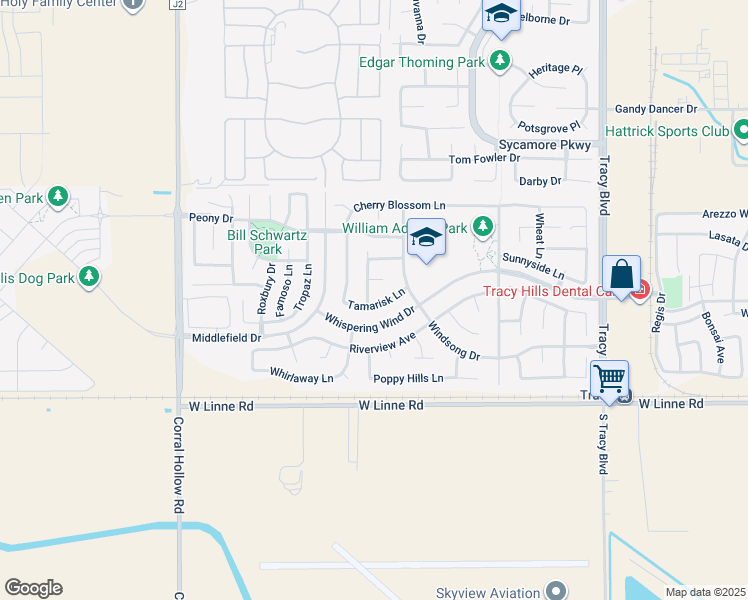map of restaurants, bars, coffee shops, grocery stores, and more near 4388 Dalehurst Lane in Tracy