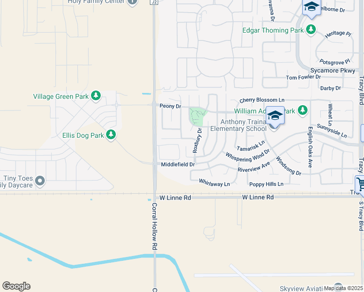 map of restaurants, bars, coffee shops, grocery stores, and more near 4331 Burr Court in Tracy
