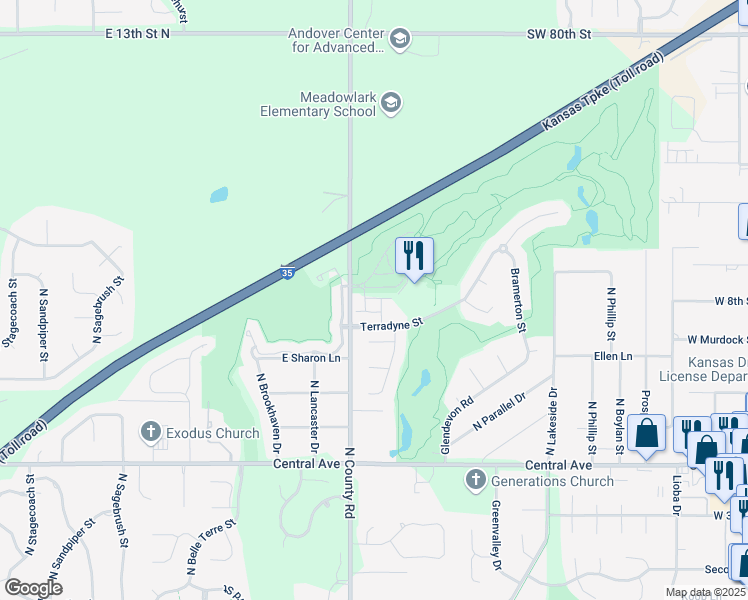 map of restaurants, bars, coffee shops, grocery stores, and more near 818 N McCloud Circle in Andover