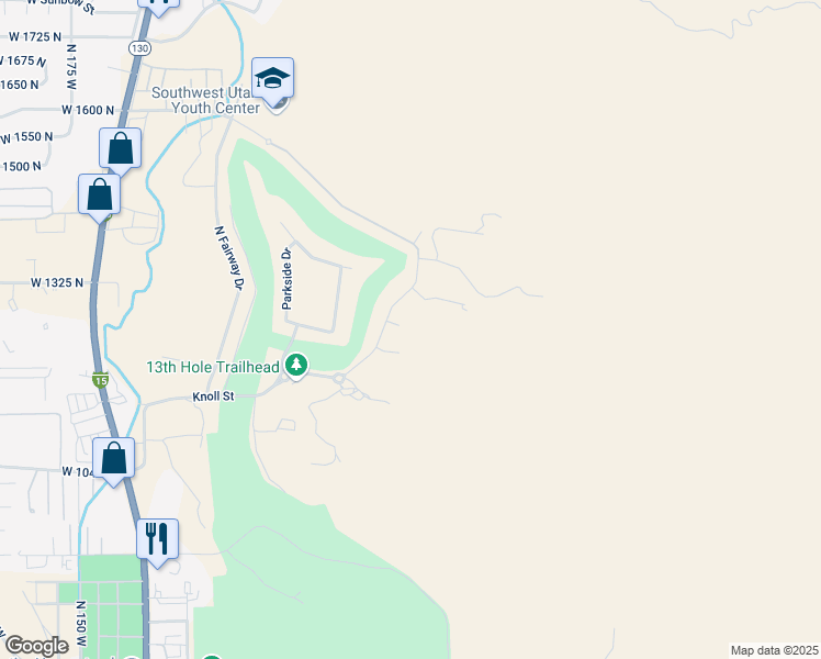map of restaurants, bars, coffee shops, grocery stores, and more near 598 East 1275 North in Cedar City