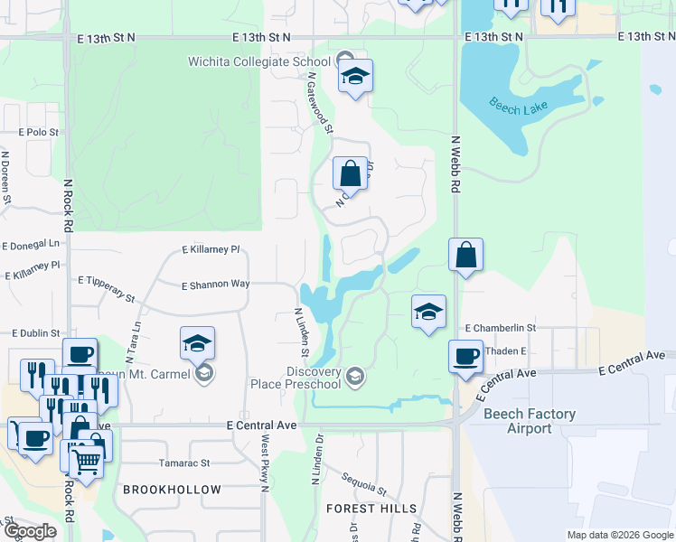 map of restaurants, bars, coffee shops, grocery stores, and more near 9123 Autumn Chase Street in Wichita