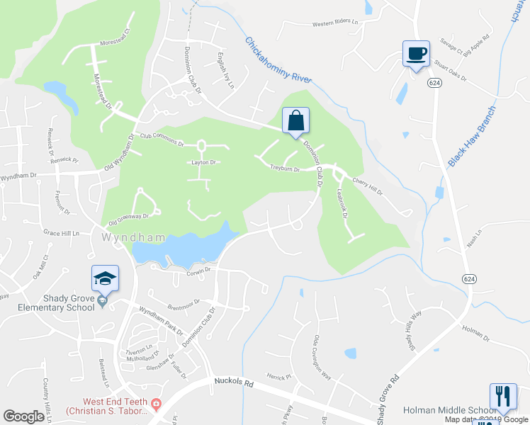 map of restaurants, bars, coffee shops, grocery stores, and more near 10827 Dominion Fairways Drive in Glen Allen