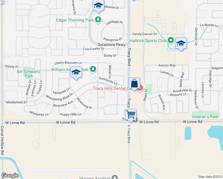 map of restaurants, bars, coffee shops, grocery stores, and more near 827 Sagewood Lane in Tracy