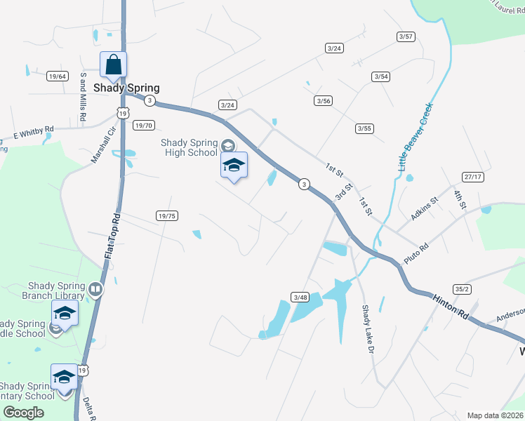 map of restaurants, bars, coffee shops, grocery stores, and more near 197 Briarwood Drive in Shady Spring