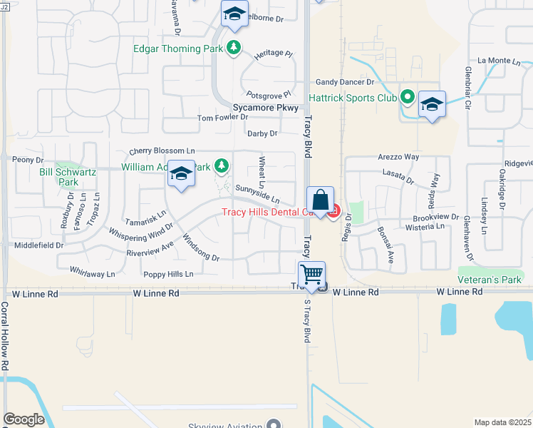map of restaurants, bars, coffee shops, grocery stores, and more near 827 Sagewood Lane in Tracy