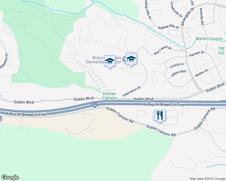 map of restaurants, bars, coffee shops, grocery stores, and more near 10841 McPeak Lane in Dublin