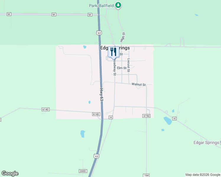 map of restaurants, bars, coffee shops, grocery stores, and more near 861 Broadway Street in Edgar Springs