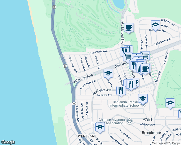 map of restaurants, bars, coffee shops, grocery stores, and more near 780 North Mayfair Avenue in Daly City
