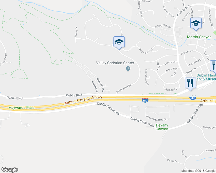 map of restaurants, bars, coffee shops, grocery stores, and more near 10838 McPeak Lane in Dublin