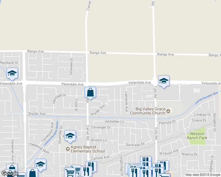map of restaurants, bars, coffee shops, grocery stores, and more near 1501 Rose Garden Court in Modesto