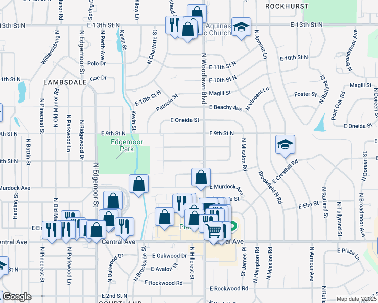 map of restaurants, bars, coffee shops, grocery stores, and more near 6308 E 8th Street North in Wichita