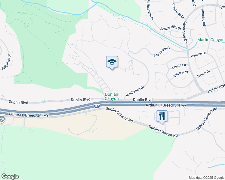 map of restaurants, bars, coffee shops, grocery stores, and more near 10700 Ian Lane in Dublin